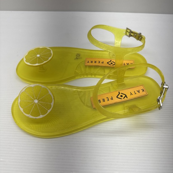 Katy Perry Yellow Lemon Jelly Sandals Womens Size 10 Clear Adjustable Strap - Picture 4 of 8